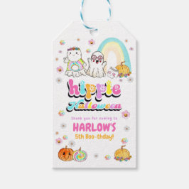 Retro Groovy Ghost Hippie Halloween Verjaardag Cadeaulabel
