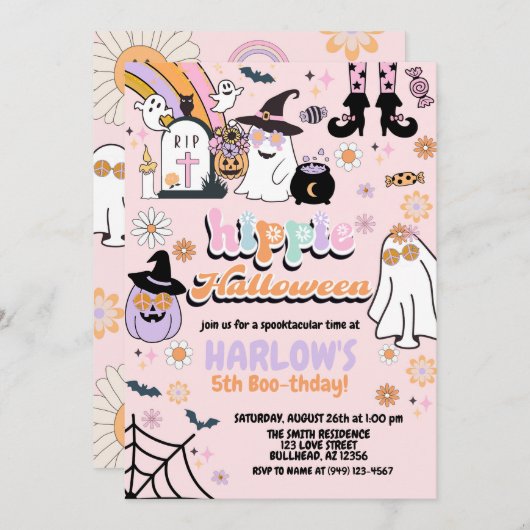 Retro Groovy Ghost Hippie Halloween Verjaardag Kaart (Voorkant / Achterkant)