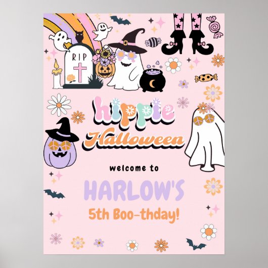 Retro Groovy Ghost Hippie Halloween Verjaardag Poster (Voorkant)