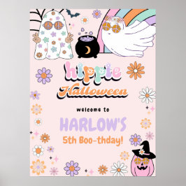 Retro Groovy Ghost Hippie Halloween Verjaardag Poster