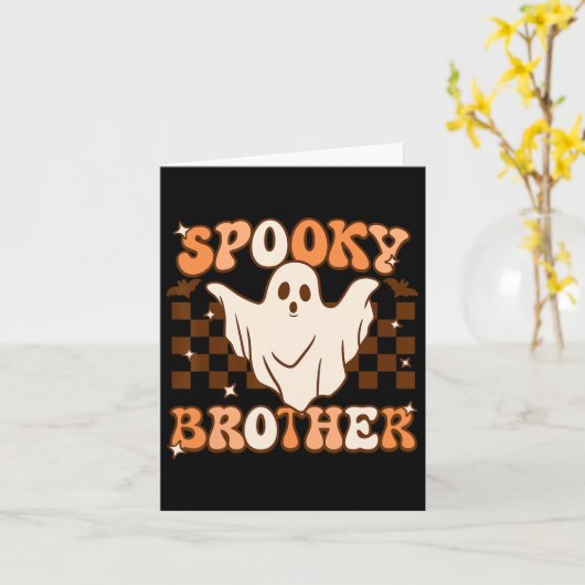Retro Groovy Ghost Spooky Brother Kostuum Matching Kaart (Gele Bloem)
