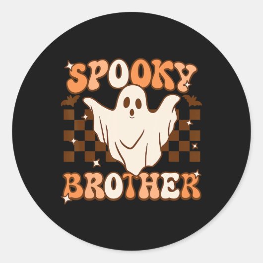 Retro Groovy Ghost Spooky Brother Kostuum Matching Ronde Sticker (Voorkant)