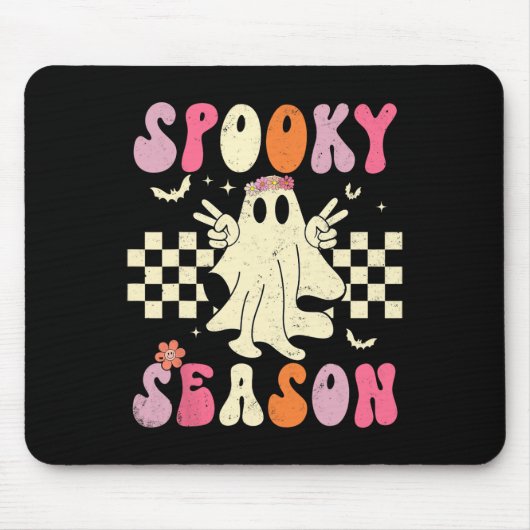 Retro Groovy Ghost Spooky Season Ghost Boo Hallowe Muismat (Voorkant)