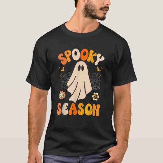Retro Groovy Ghost Spooky Season Lazy Halloween Co T-shirt (Voorkant)