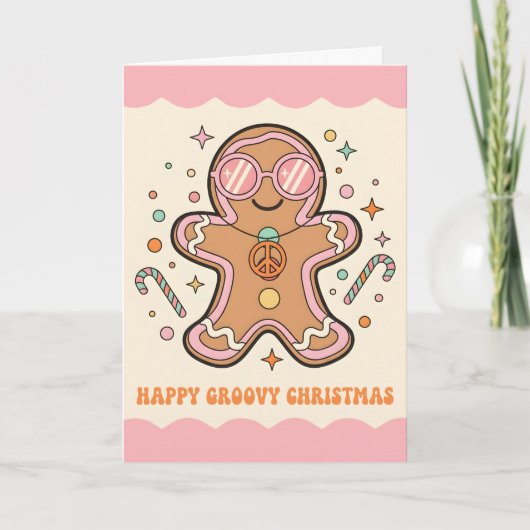 Retro Groovy Gingerbread Man Merry Christmas Feestdagen Kaart (Voorkant)