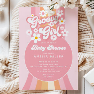 Retro Groovy Girl Baby shower Uitnodiging