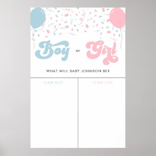 Retro Groovy Girl of Boy Baby Gender Voeding Sign Poster