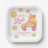 Retro Groovy Girl Roller Schaatsen Verjaardagsfees Papieren Bordje (Voorkant)
