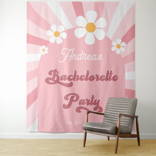 Retro Groovy Girly 70s Bachelorette Party Achtergr Wandkleed (In situ)