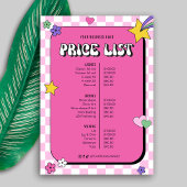 Retro Groovy Girly Pink Beauty Salon prijslijst