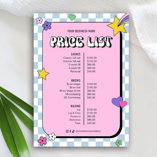 Retro Groovy Girly Pink Beauty Salon prijslijst