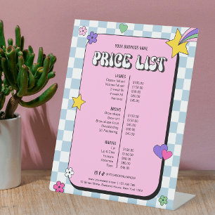 Retro Groovy Girly Pink Beauty Salon prijslijst Reclamebord Met Voetstuk