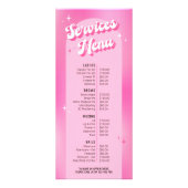 Retro Groovy Girly Pink Salon Nails Spa prijslijst Reclamekaart (Voorkant)