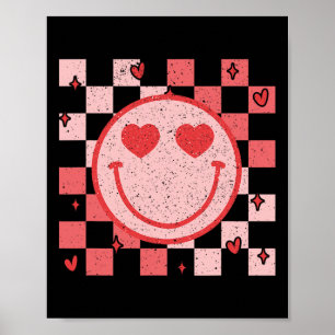 Retro Groovy Glimlach Gezicht Geruit Valentijn Man Poster