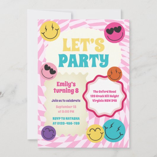 Retro Groovy glimlacht kleurrijke verjaardagsuitno Kaart (Voorkant)