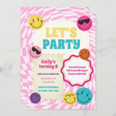 Retro Groovy glimlacht kleurrijke verjaardagsuitno Kaart (Voorkant / Achterkant)