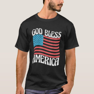 Retro Groovy God Zegen Amerika Patriottische Onafh T-shirt