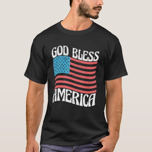 Retro Groovy God Zegen Amerika Patriottische Onafh T-shirt (Voorkant)