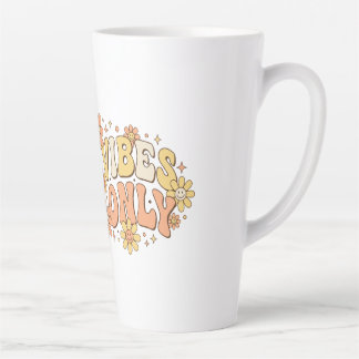 Retro Groovy Goede Vibes Alleen Golvende Typografi Latte Mok