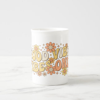 Retro Groovy Goede Vibes Alleen Golvende Typografi Porselein Kop