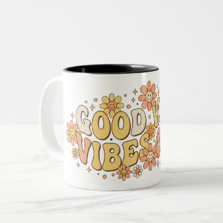 Retro Groovy Goede Vibes Alleen Golvende Typografi Tweekleurige Koffiemok