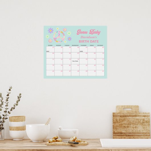 Retro Groovy Gok de Verwachte Datum Kalender Poster (Keuken)
