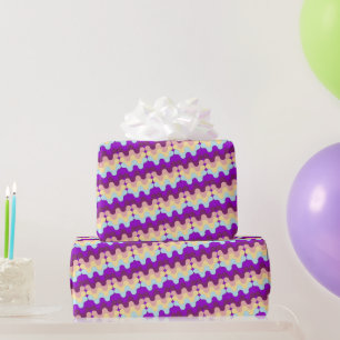 Retro Groovy Golfpatroon Paars En Geel Cadeaupapier