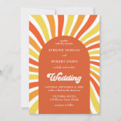 Retro groovy golven sinaasappel geel zon bruiloft kaart (Voorkant)