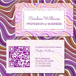 Retro Groovy Golvend Abstract Paars Roze Wit QR Visitekaartje