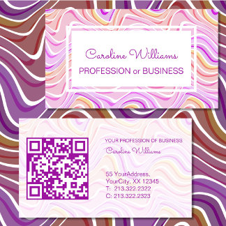 Retro Groovy Golvend Abstract Paars Roze Wit QR Visitekaartje