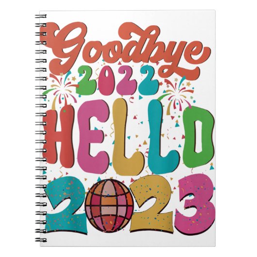 Retro Groovy Goodbye 2022 Hallo 2023 nieuwjaarsv Notitieboek (Voorkant)