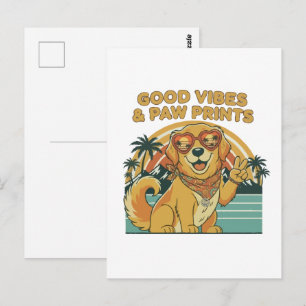 Retro Groovy Goud Retriever Hond Vrede & Liefde Briefkaart
