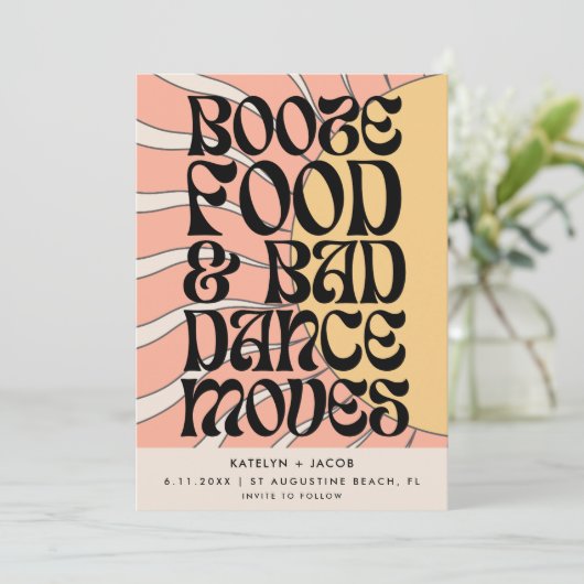 Retro Groovy Grappige Huwelijksfoto Save The Date (Staand voorkant)