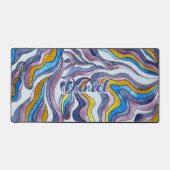 Retro Groovy Groen Blauw Paars Golf Script Naam Bureaumat (Voorkant)