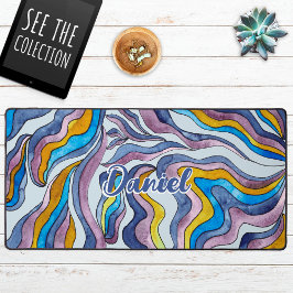 Retro Groovy Groen Blauw Paars Golf Script Naam Bureaumat