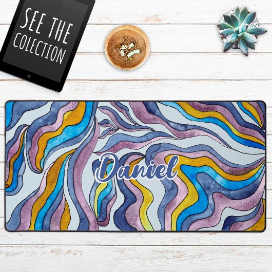 Retro Groovy Groen Blauw Paars Golf Script Naam Bureaumat