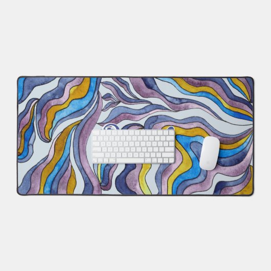 Retro Groovy Groen Blauw Paarse golvende scriptnaa Bureaumat (Keyboard & Muis)
