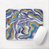 Retro Groovy Groen Blauw Paarse golvende scriptnaa Muismat (Met muis)