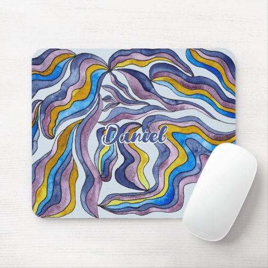 Retro Groovy Groen Blauw Paarse golvende scriptnaa Muismat (Met muis)