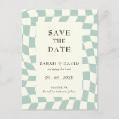 Retro Groovy Groen Checkerboard Bruiloft Aankondigingskaart (Voorkant)