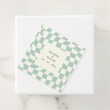 Retro Groovy Groen Checkerboard Bruiloft