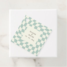Retro Groovy Groen Checkerboard Bruiloft Bedankjes Labels