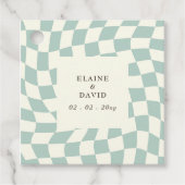 Retro Groovy Groen Checkerboard Bruiloft Bedankjes Labels (Voorkant)