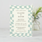 Retro Groovy Groen Checkerboard Bruiloft Kaart (Staand voorkant)