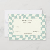 Retro Groovy Groen Checkerboard Bruiloft RSVP Kaartje (Voorkant)