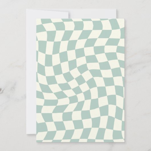 Retro Groovy Groen Checkerboard Bruiloft Save The Date (Achterkant)
