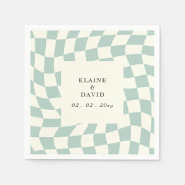 Retro Groovy Groen Checkerboard Bruiloft Servet