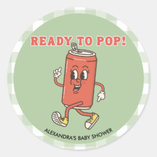 Retro Groovy Groen Gingham Ze staat op het punt om Ronde Sticker