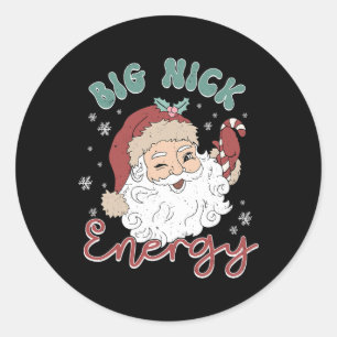 Retro Groovy Groot Nick Santa Energy Fun Kerstmis Ronde Sticker