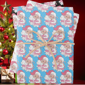 Retro Groovy Grote Nick Santa Energy Roze Kerstman Inpakpapier Vel